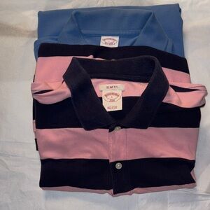 Lot of 2 Brooks Brothers Performance Polo - sky Blue and Navy & Pink Stripes LGE
